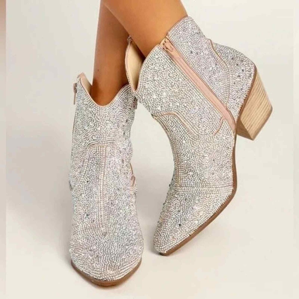 Matisse Rhinestone Cowboy Boots Pointed‎ Toe Western Ankle Booties Sparkly 8 New